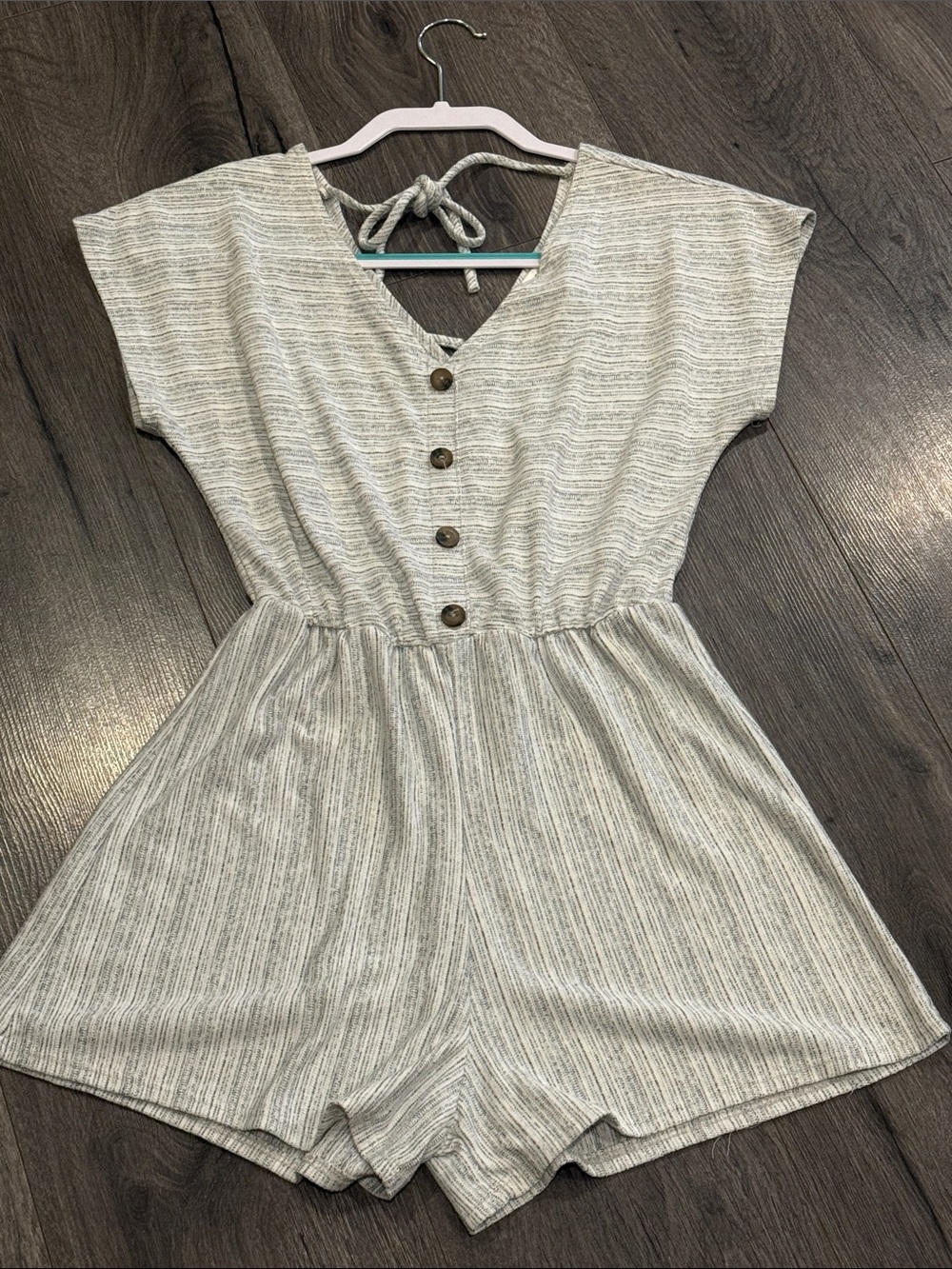 Caution To The Wind Heathered Grey Striped Romper Super Cute Cruise Summer
